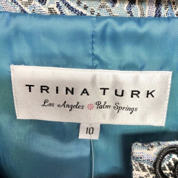 Trina Turk Los Angeles Palm Springs Paisley Peacock Fur Cuff Jacket Sz 10 - Picture 6 of 12